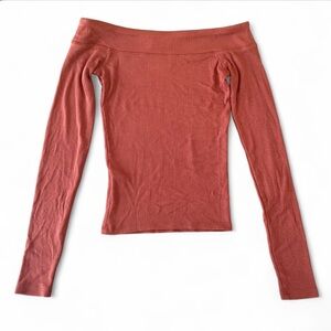 Hollister XS Off-Shoulder Ribbed Long-Sleeve Top - Rust orange